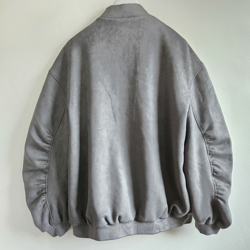 New Zara Oversized Suede Gray Bomber Jacket NWT Medium - Picture 11 of 15